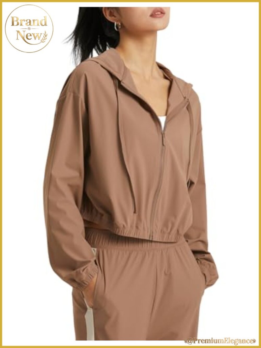 Womens UPF 50+ UV Sun Protection Athletic Jacket Full Zip Cropped Hooded